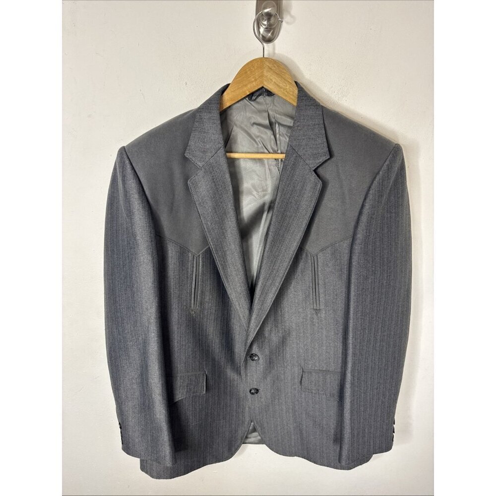 Vintage Circle S Western Blazer Sport Coat Gray Pinstripe 42R USA‎